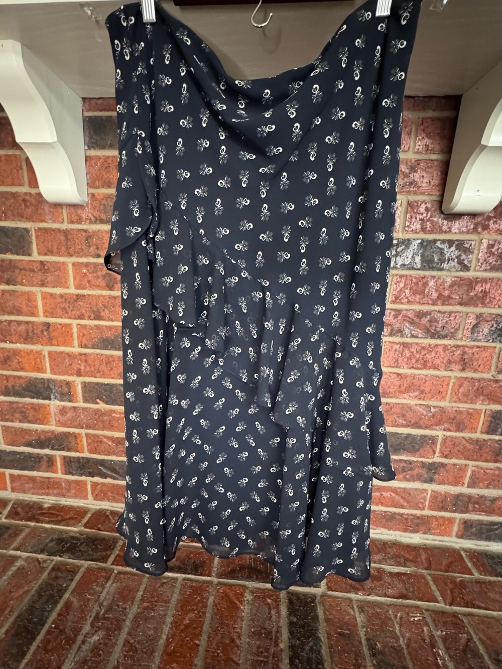 Chaps Navy Midi Dress with White Floral Print